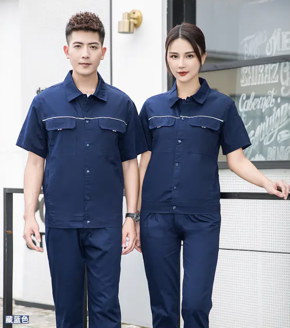 纯棉织带反光条按扣款短袖