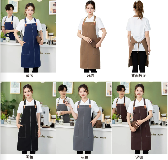 帆布防水白线挂脖围裙